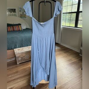 Off the shoulder smocked midi dress
